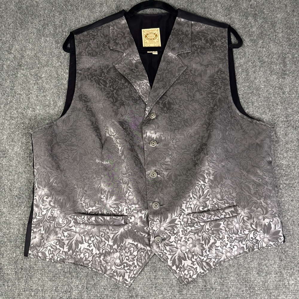 WahMaker Western Frontier Button Vest Silk Lilac Floral USA Vintage Men's L